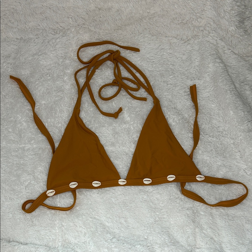 Shell-Trim Triangle Bikini Top - Mustard